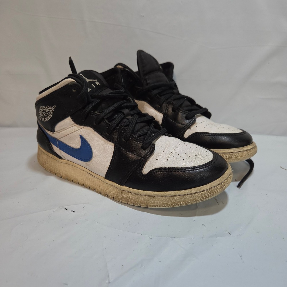 Jordan 1 Mid Multi-Color Swoosh Black White Red Blue 554725-052 Size 6Y